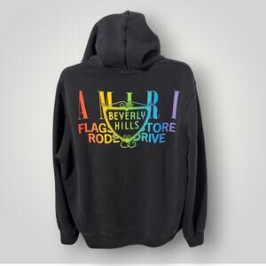 AMIRI Beverly Hills Exclusive Rainbow Shield Black Hoodie Mens Size XL Authentic